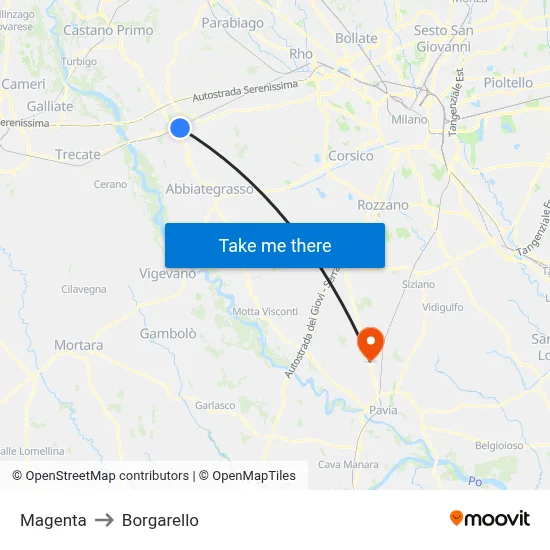Magenta to Borgarello map