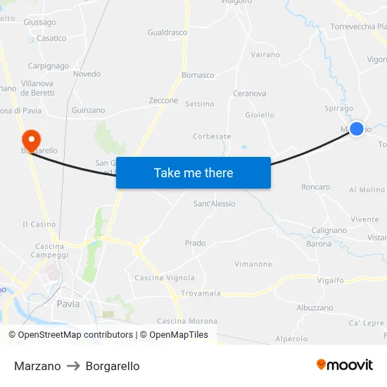 Marzano to Borgarello map