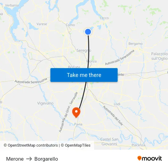 Merone to Borgarello map