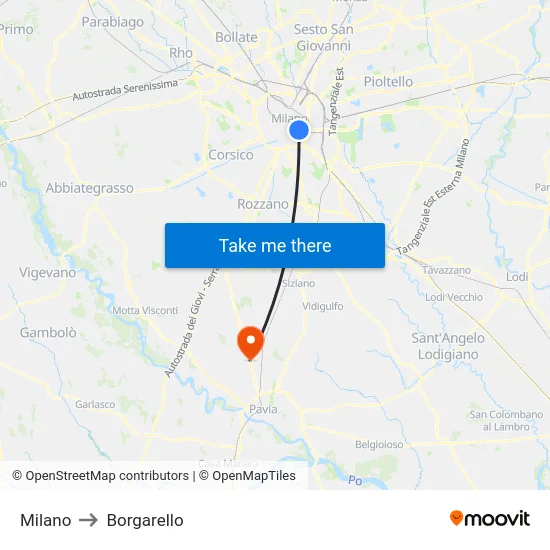 Milan to Borgarello map