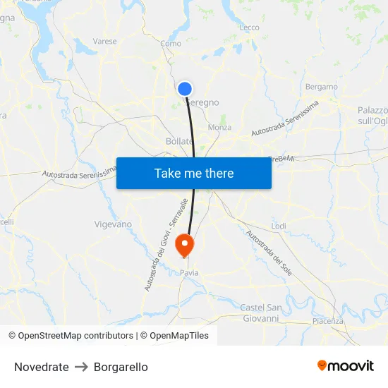 Novedrate to Borgarello map