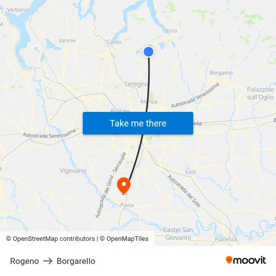 Rogeno to Borgarello map