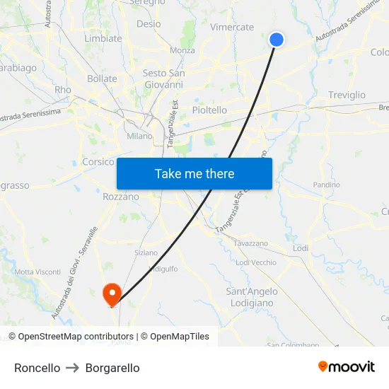 Roncello to Borgarello map