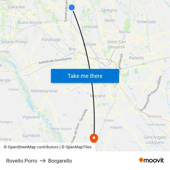 Rovello Porro to Borgarello map