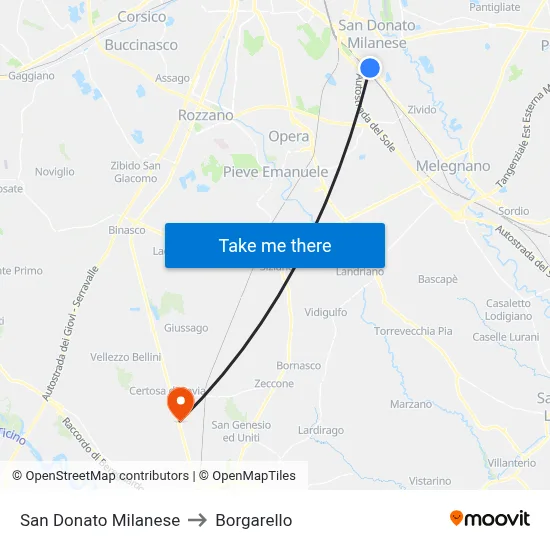 San Donato Milanese to Borgarello map