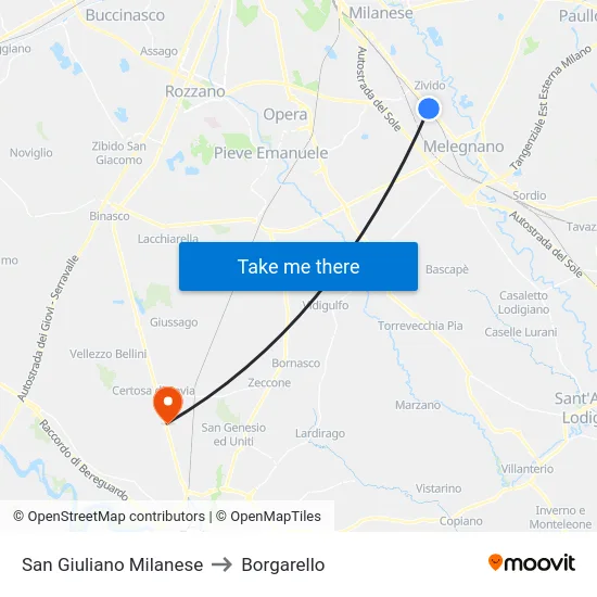 San Giuliano Milanese to Borgarello map