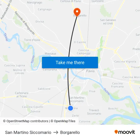San Martino Siccomario to Borgarello map