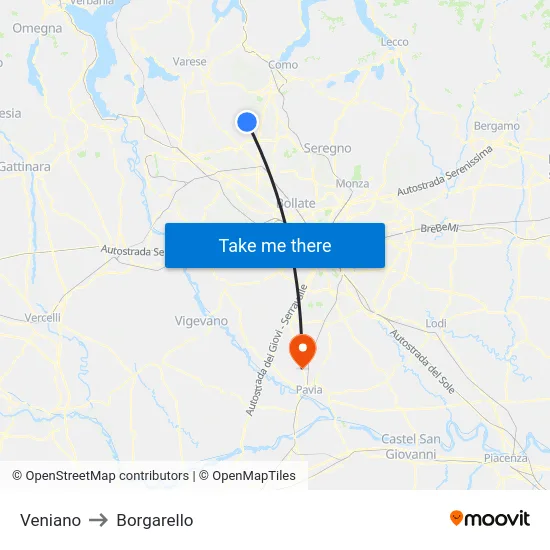 Veniano to Borgarello map