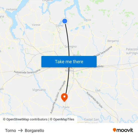 Torno to Borgarello map