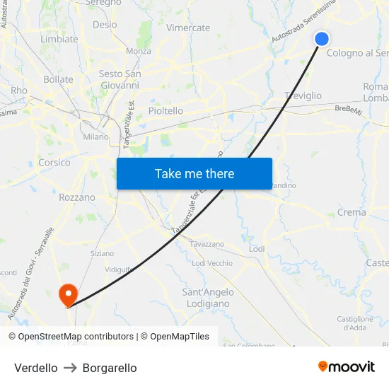 Verdello to Borgarello map