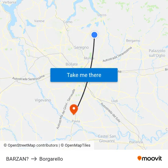 Barzan to Borgarello map