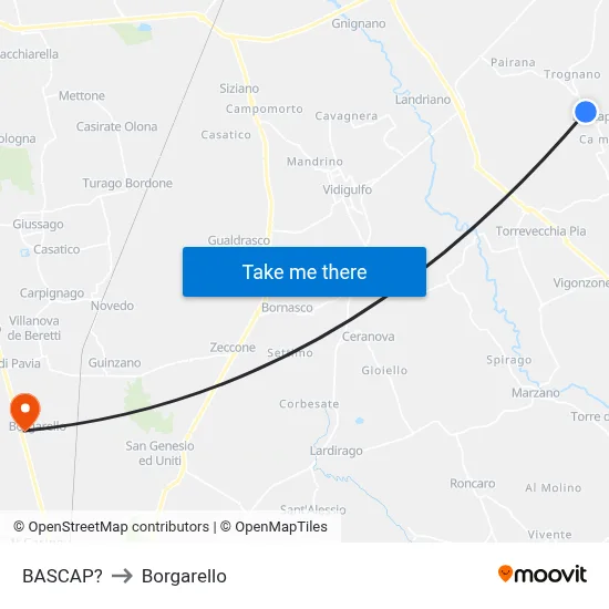 Bascap to Borgarello map
