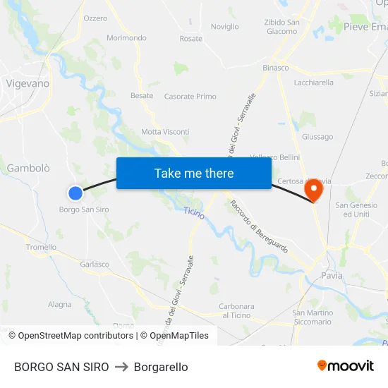 Borgo San Siro to Borgarello map
