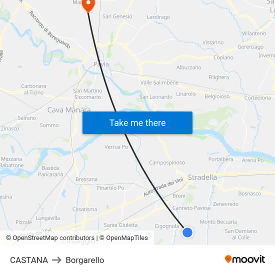 Castana to Borgarello map