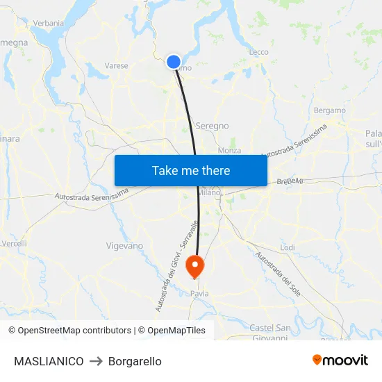 Maslianico to Borgarello map