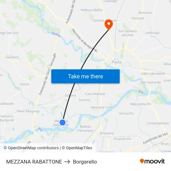 Mezzana Rabattone to Borgarello map