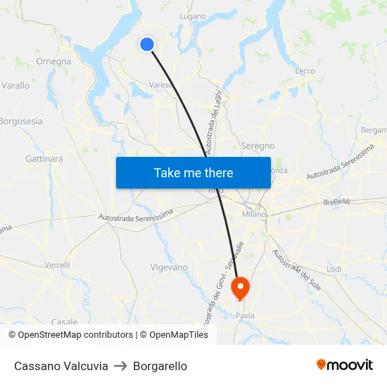 Cassano Valcuvia to Borgarello map