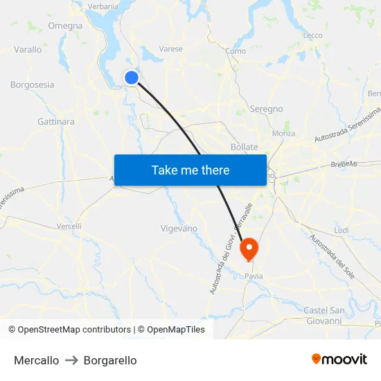 Mercallo to Borgarello map