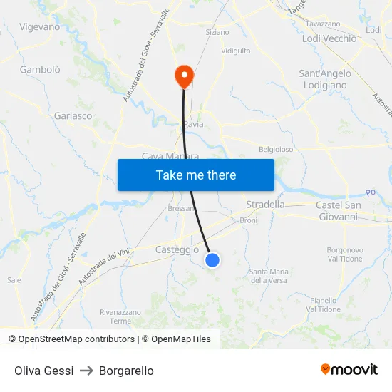 Oliva Gessi to Borgarello map