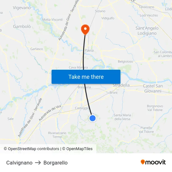 Calvignano to Borgarello map