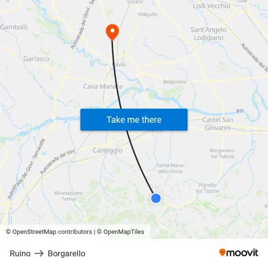 Ruino to Borgarello map