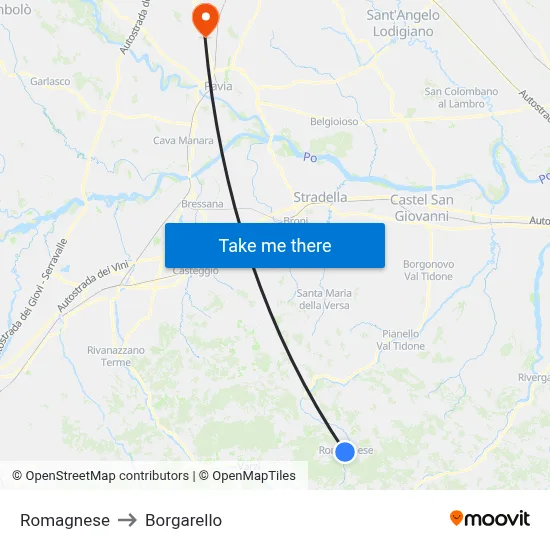 Romagnese to Borgarello map