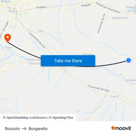 Bozzolo to Borgarello map
