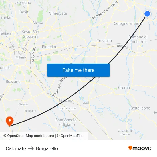 Calcinate to Borgarello map