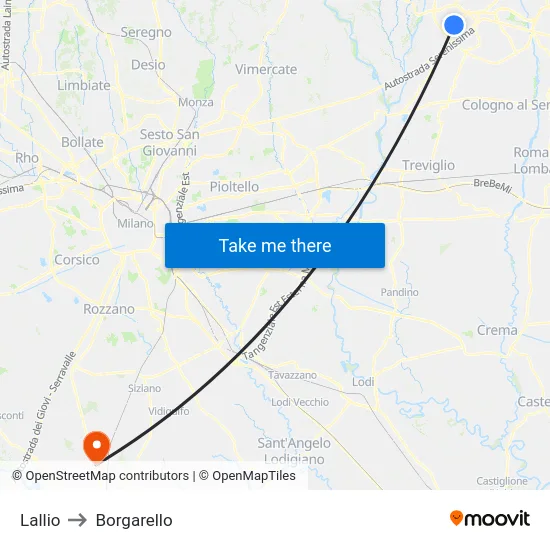 Lallio to Borgarello map