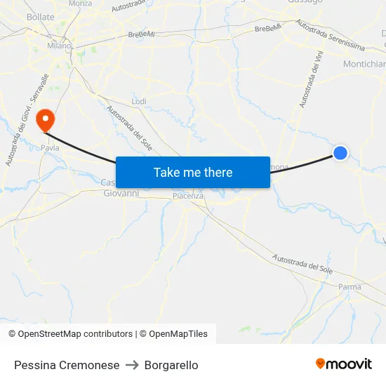 Pessina Cremonese to Borgarello map