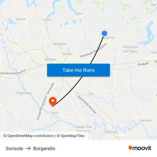 Sorisole to Borgarello map