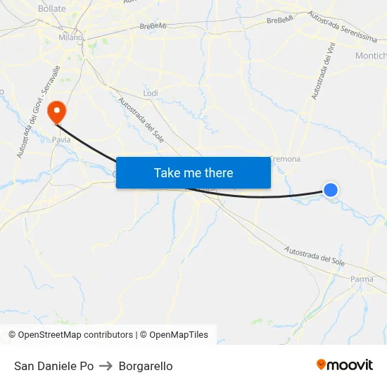 San Daniele Po to Borgarello map