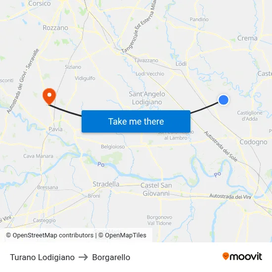 Turano Lodigiano to Borgarello map