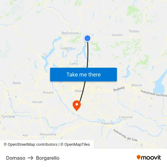 Domaso to Borgarello map