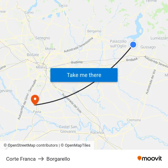 Corte Franca to Borgarello map