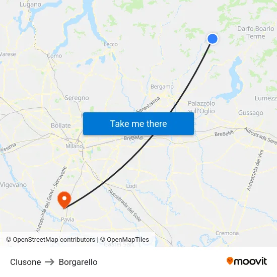 Clusone to Borgarello map