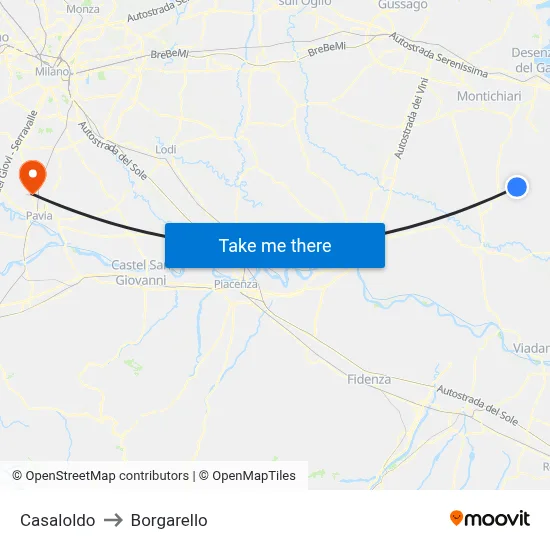 Casaloldo to Borgarello map