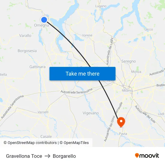 Gravellona Toce to Borgarello map