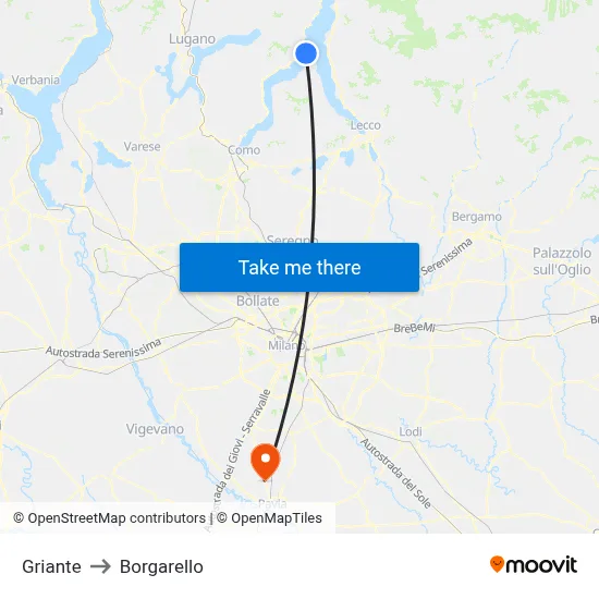 Griante to Borgarello map