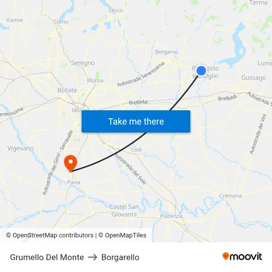 Grumello Del Monte to Borgarello map