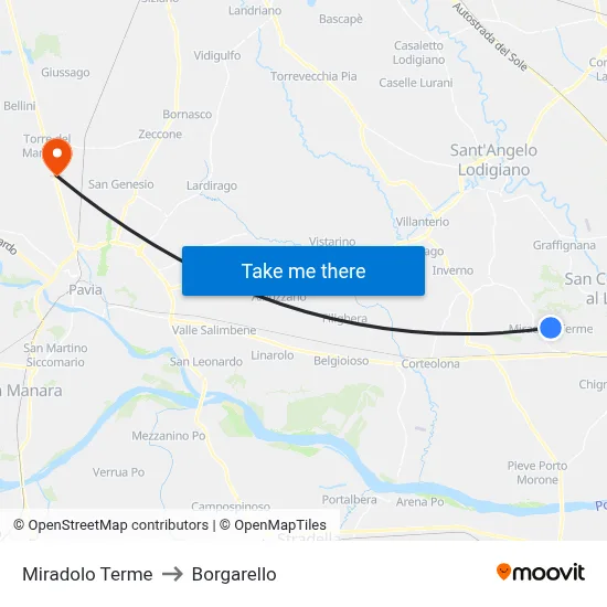 Miradolo Terme to Borgarello map