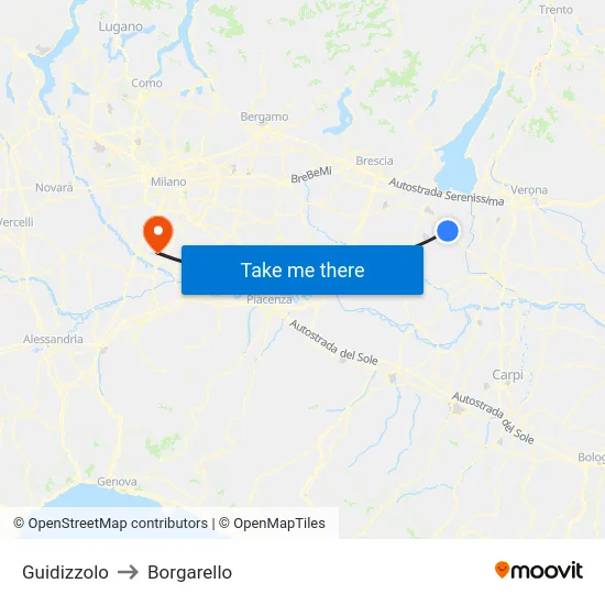 Guidizzolo to Borgarello map
