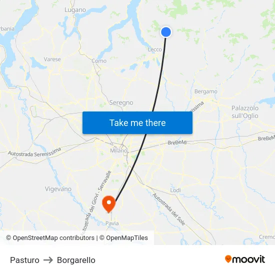Pasturo to Borgarello map