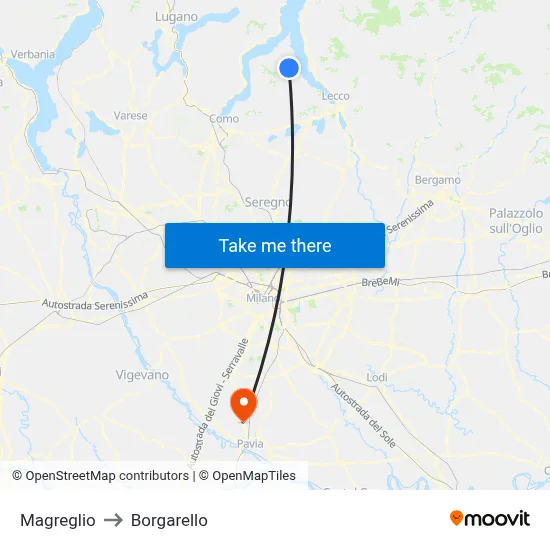 Magreglio to Borgarello map