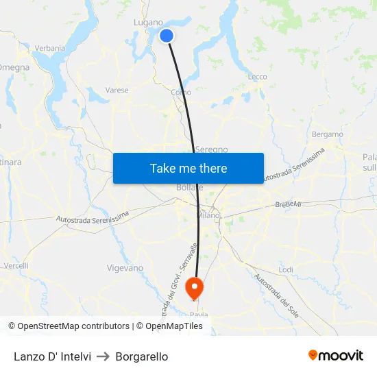 Lanzo d'Intelvi to Borgarello map