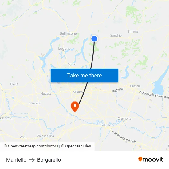 Mantello to Borgarello map