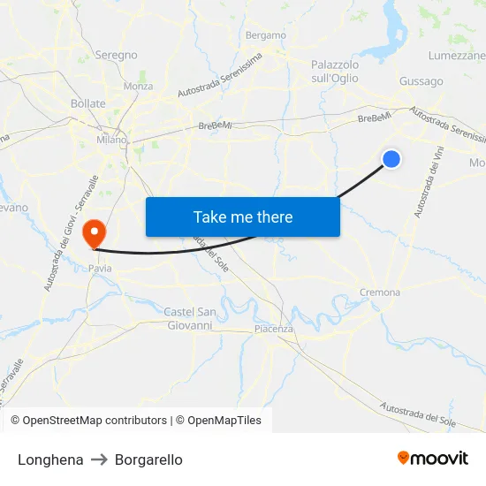 Longhena to Borgarello map