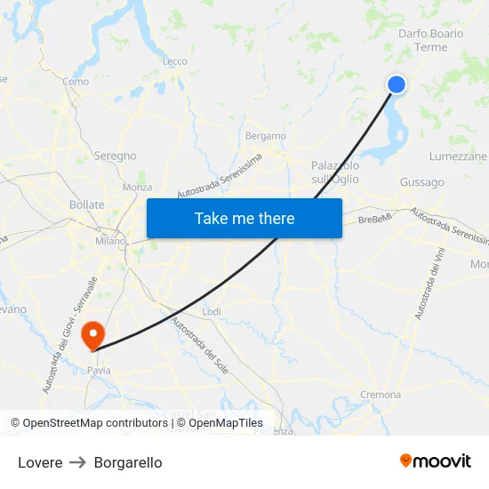 Lovere to Borgarello map