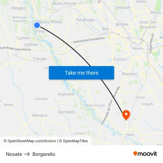 Nosate to Borgarello map