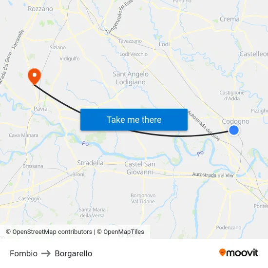 Fombio to Borgarello map
